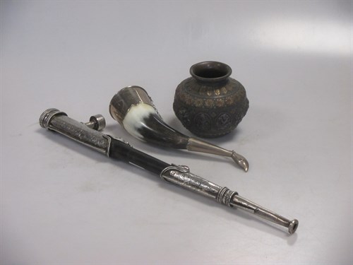 Lot 135 - A middle Eastern silvered and brass vase, a...