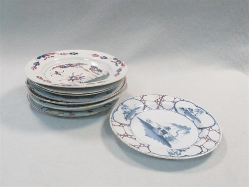 Lot 6 - A Delft polychrome plate, probably Liverpool