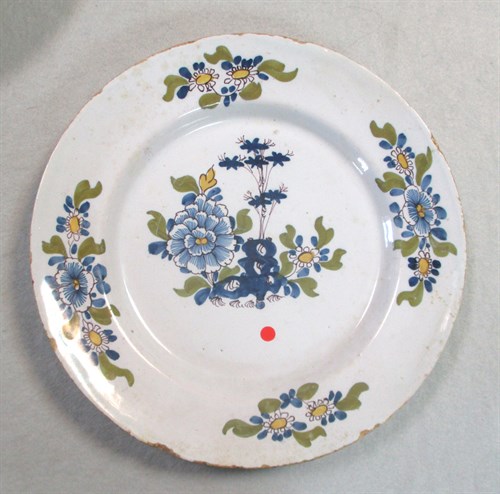 Lot 6 - A Delft polychrome plate, probably Liverpool
