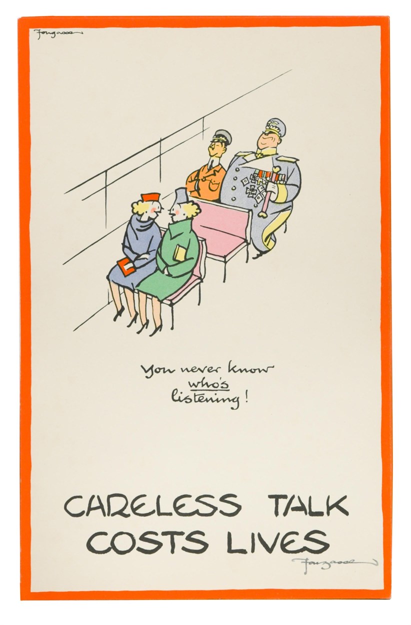 Lot 330 - Cyril Kenneth Bird, 'Fougasse' (1887-1965), Careless Talk Costs Lives, a set of eight WWII period coloured cartoon prints