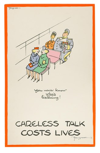 Lot 330 - Cyril Kenneth Bird, 'Fougasse' (1887-1965), Careless Talk Costs Lives, a set of eight WWII period coloured cartoon prints