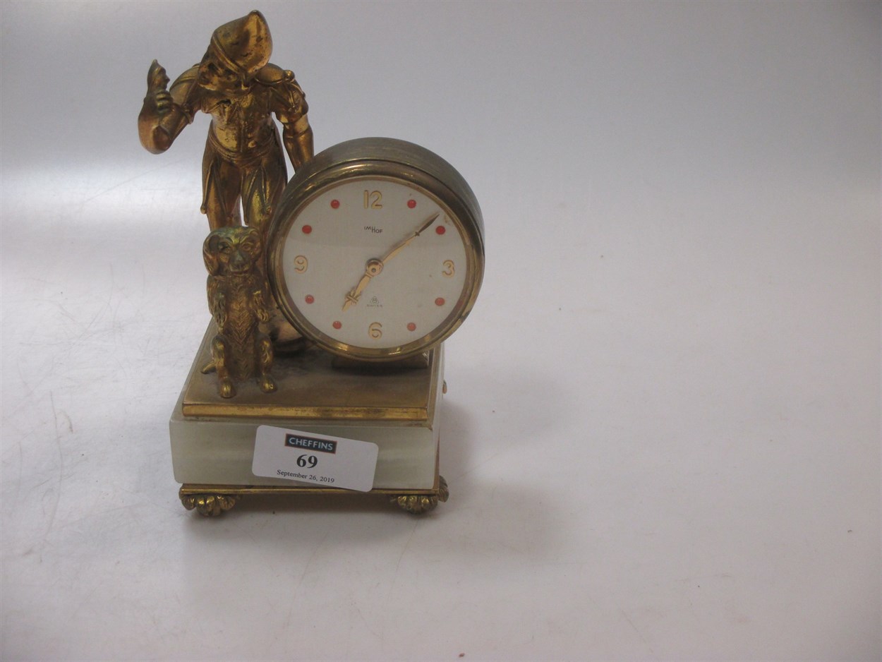 Lot 69 - 1960s Swiss mantel clock with jester and dog