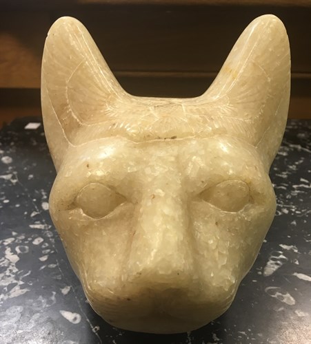 Lot 70A - An Egyptian large carved stone head of a cat,...