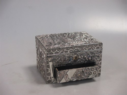 Lot 146 - Chinese plated metal casket, with a drawer