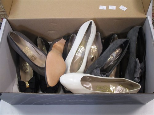 Lot 55 - Five pairs of lady's Ferragamo shoes; a pair...