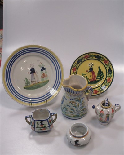 Lot 21 - A group of Quimper/Rouen type pottery wares,...