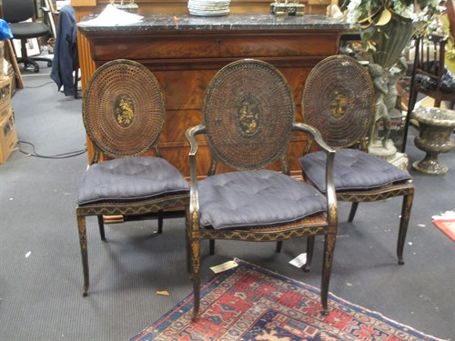 Lot 476 - An Edwardian Japanned Elbow Dining Chair, and...