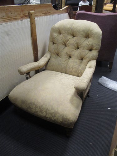 Lot 398 - A Victorian walnut framed button upholstered...