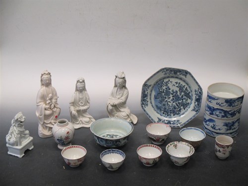 Lot 56 - Three Chinese white glazed figures of deities...