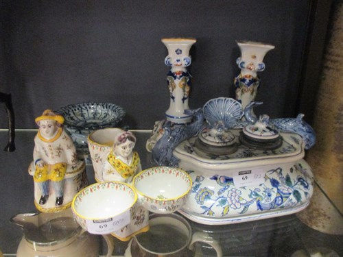 Lot 69 - A Continental pottery desk stand, fitted with...