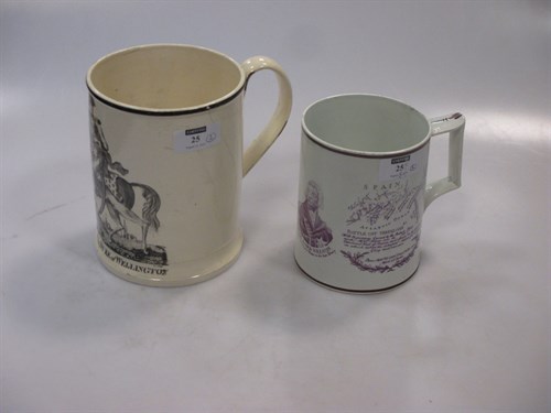 Lot 25 - A 19th century creamware frog mug, printed in...