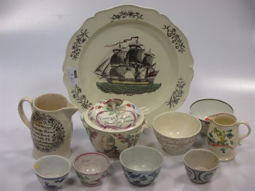 Lot 4 - A Liverpool creamware plate. printed and...