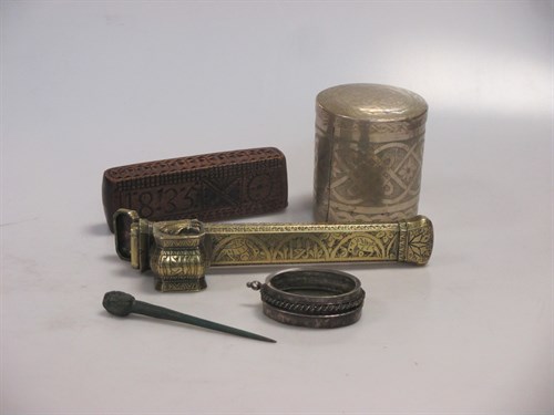 Lot 130 - A silvered coloured metal Persian scribes box;...