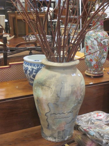 Lot 412 - A Painted Terracotta Urn, 65cm H