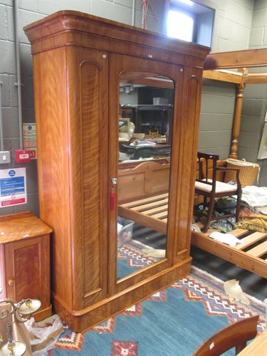 Lot 378 - A Two Mirror Door Satinwood Wardrobe, 148cm W