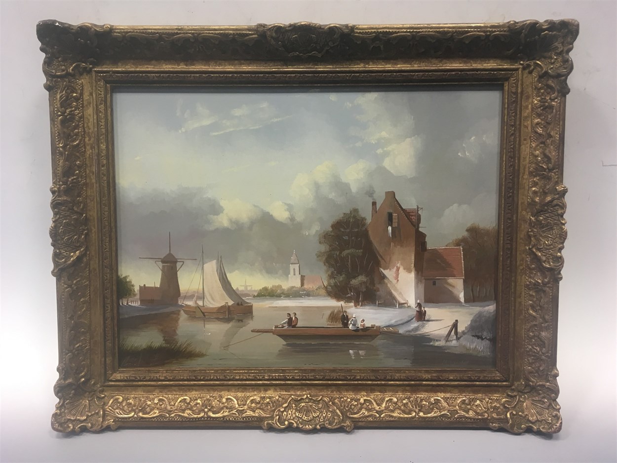Lot 250 - M Alexander, Dutch canal scene with a rowing