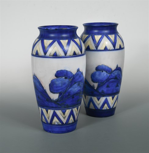 Lot 42 - A pair of early Moorcroft Dawn Landscape pattern vases