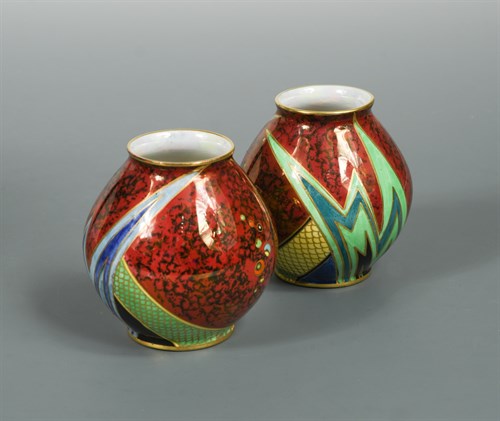 Lot 79 - A rare pair of Carlton ware 'Jazz' pattern vases