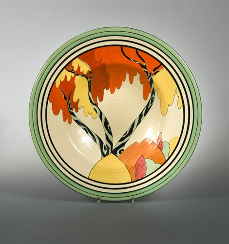 Lot 78 - A large, and probably unique, Clarice Cliff Bizarre 'Honolulu' pattern 18" charger, 1933