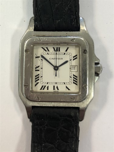 Lot 477 - Cartier - A gentleman's stainless steel Santos de Cartier wristwatch