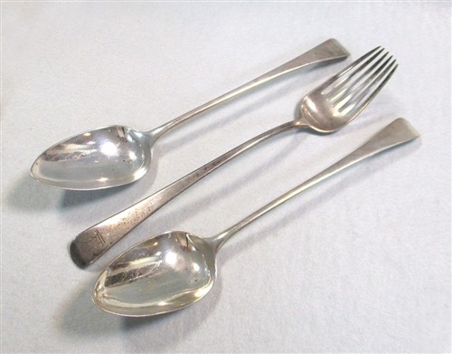 Lot 575 - A pair of George III silver basting spoons together with a long handled fork