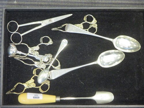 Lot 209 - A pair of silver grape scissors, a silver...