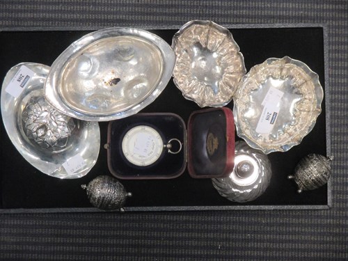 Lot 208 - Two open salts, a covered sugar bowl, a pair...