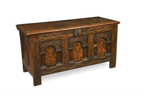 Lot 416 - A 17th century inlaid oak coffer