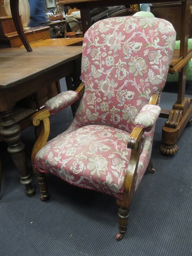 Lot 484 - A Late Victorian oak show frame armchair
