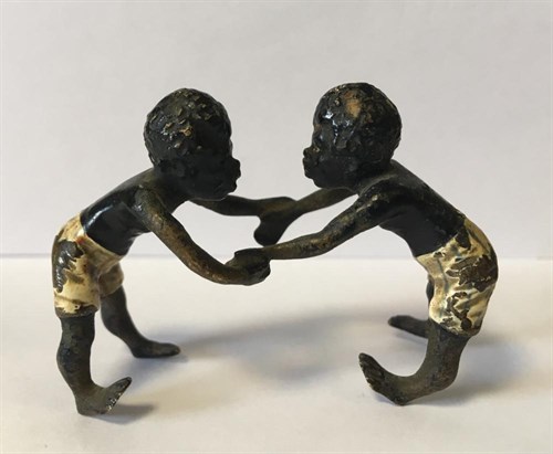 Lot 92 - An Austrian coal painted bronze of two African...