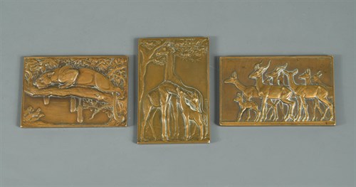 Lot 126 - François Maurice Thénot (French, 1893-1963), three small Art Deco bronze relief plaques