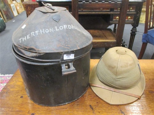 Lot 156 - Two tropical type colonial service helmets or hats in one metal box