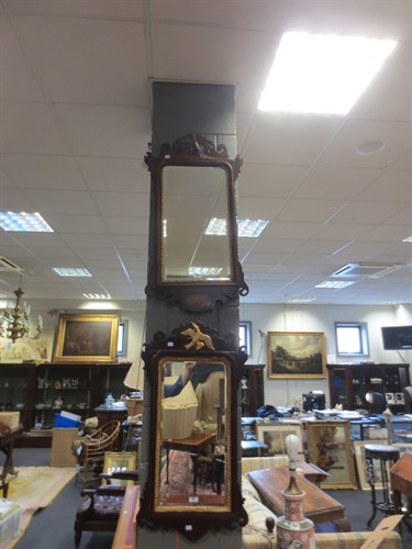 Lot 395 - A George III mahogany fret framed wall mirror...