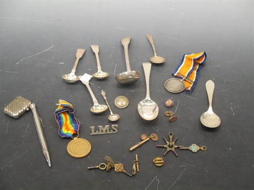 Lot 182 - A small quantity of silver wares, two WWII...