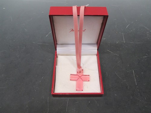 Lot 154 - Baccarat: a pink crystal glass pendant cross...