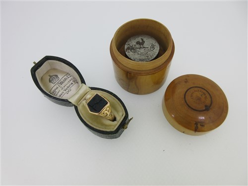 Lot 110 - A carved bloodstone signet ring with accompanying metal stamp