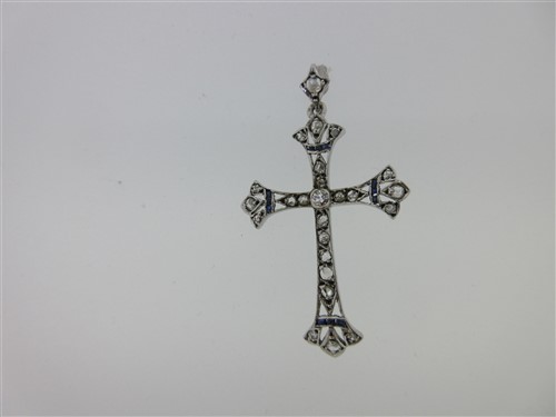 Lot 159 - A diamond and sapphire pendant cross