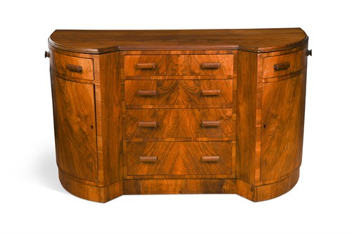 Lot 283 - An Art Deco walnut breakfront side cabinet