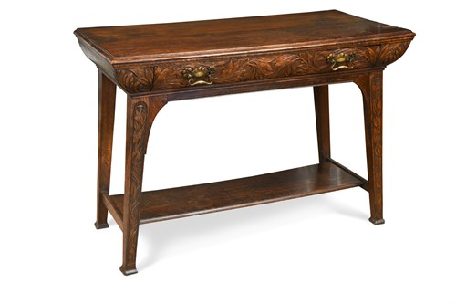 Lot 242 - In the manner of Arthur Heygate Mackmurdo, (English, 1851-1942), an oak side table