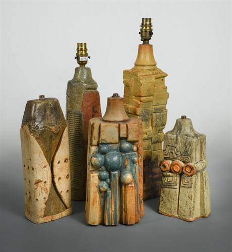 Lot 95 - Bernard Rooke, (British, born 1938), five stoneware table lamp bases