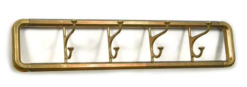 Lot 261 - A pair of 1930's wall-mounted brass coat hook frames