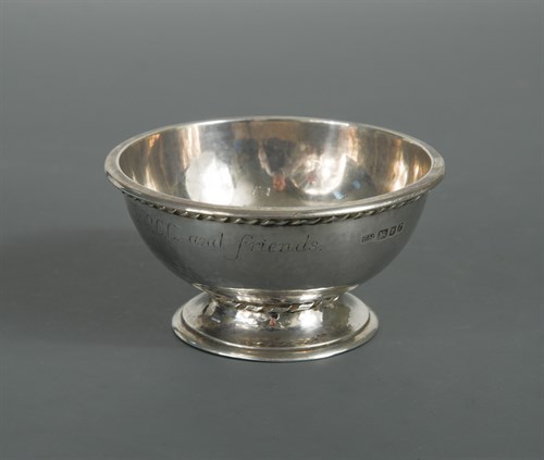 Lot 86 - Guild of Handicrafts, a mid 20th century silver bowl, presented to Ft. Lt. E. Statters RAF