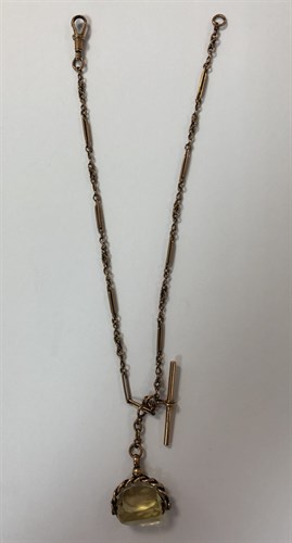 Lot 418 - A slender watch chain marked '9c' with swivel fob