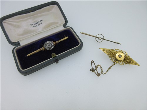 Lot 71 - A rose cut diamond bar brooch together with two others