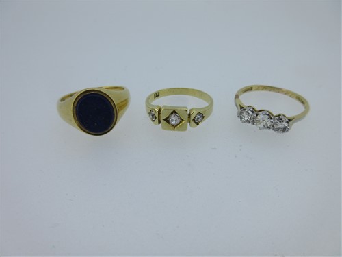 Lot 46 - Three diamond or gemset rings testing for 18ct gold