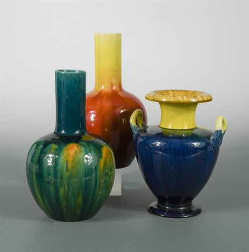 Lot 23 - Attributed to Dr. Christopher Dresser, two similar Linthorpe Pottery vases