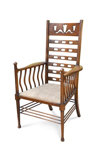 Lot 231 - An Art Nouveau high-back elbow chair by James Shoolbred & Co.