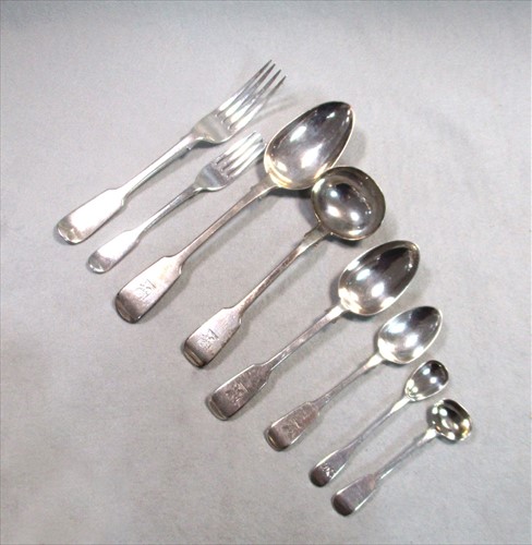Lot 613 - A 39 piece harlequin set of mainly Victorian silver flatware