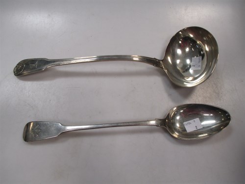 Lot 383 - A George III silver basting spoon and soup...