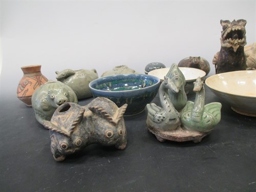 Lot 24 - Various mainly Thai and Asian pottery animal...